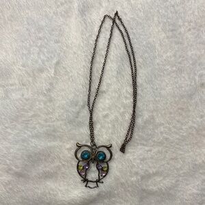 Charming Owl Pendant Necklace with Blue and Purple Details
